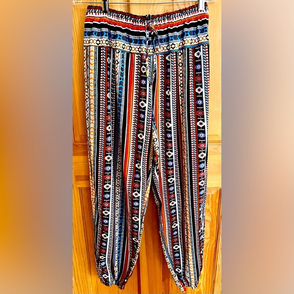 SHEIN Colorful Striped Bohemian Pants Size Large Boho Chic Hippie Hippy Joggers - Picture 1 of 11